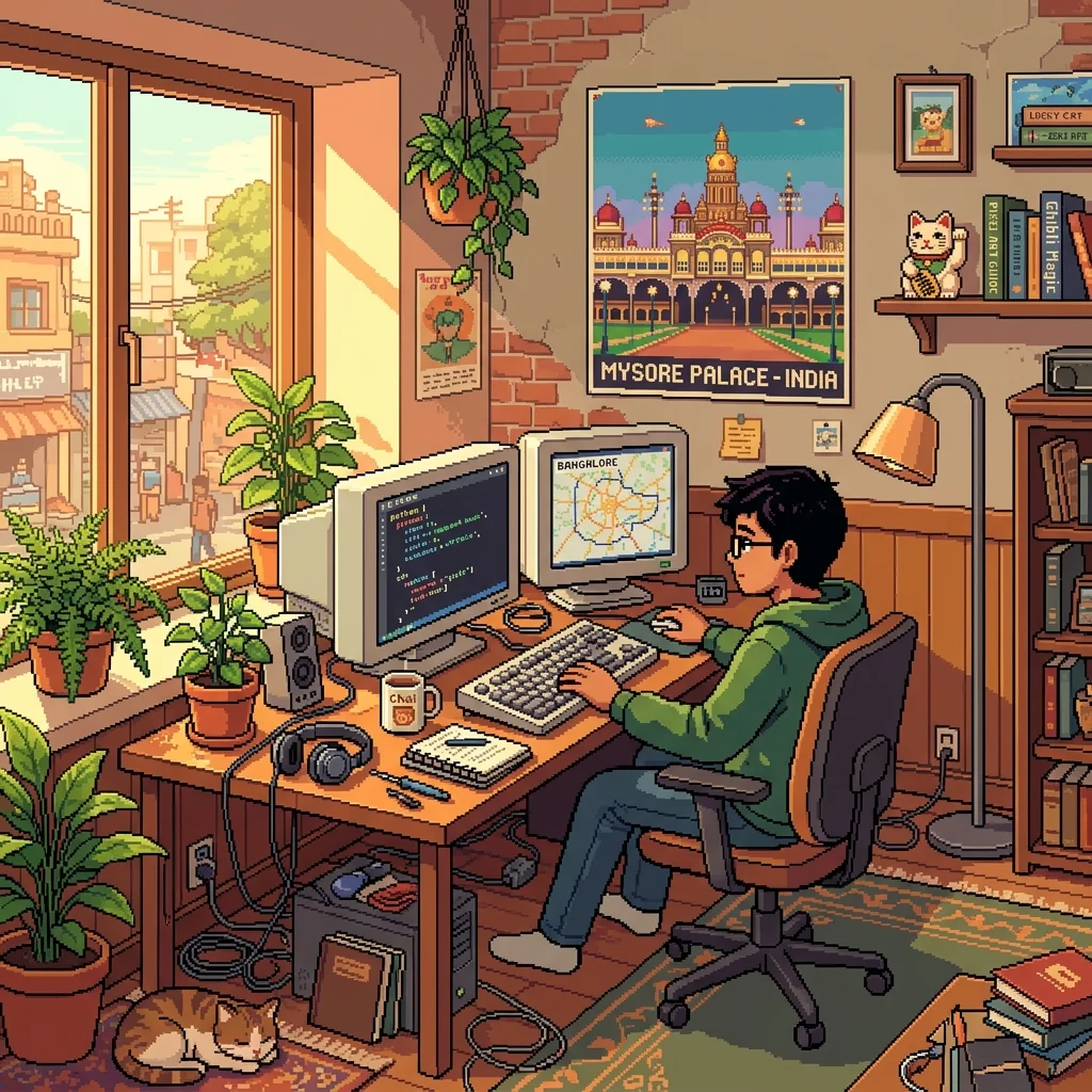 Ghibli illustration of technology workspace